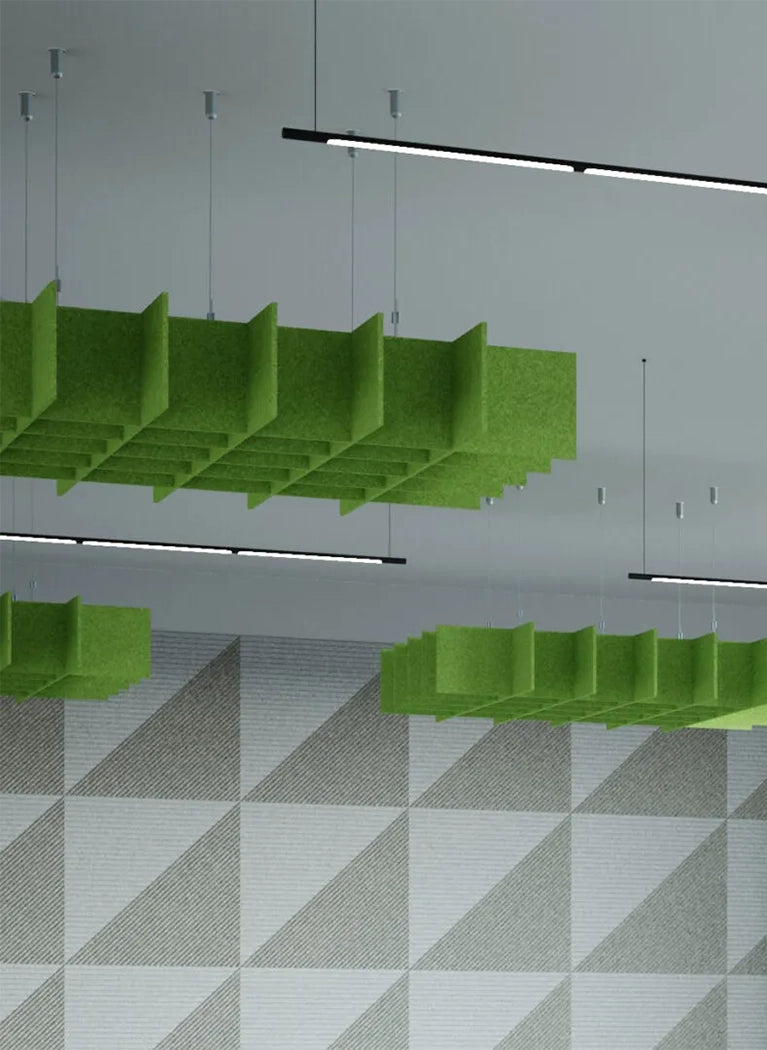 3D Felt Acoustic Ceiling Baffles in grey interior Decormania